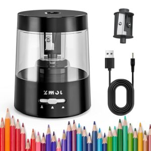 ZMOL Electric Pencil Sharpener - 3 Modes, Battery Powered & USB, Tungsten Steel, Fast Sharpening for Colored Pencil No.2, Classroom Office Home, 6-8mm, Black