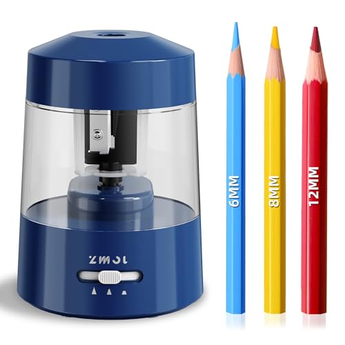 ZMOL Electric Pencil Sharpener Battery Operated Power Kids for Colored & Jumbo Pencils No.2/(6-12mm) Safe & Easy Use Plug in Portable with (AC Adapter,USB, Battery) for Classroom/Office/Home Dark Blue