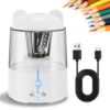 ZMOL Rechargeable Electric Pencil Sharpener, Auto Stop, Colored Pencil Sharpeners for Battery Powered Cute for Kids Gift No.2/Colored Pencils (6-8mm), Classroom/Office/Home White