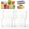 ZMWYQIX Crystal Clear Freezer Storage Bins - Clear Plastic Bins for Refrigerator and Pantry, Clear Storage Bins for Meat and Veggies, Instant Freezer Organization，L-4PC-Clear