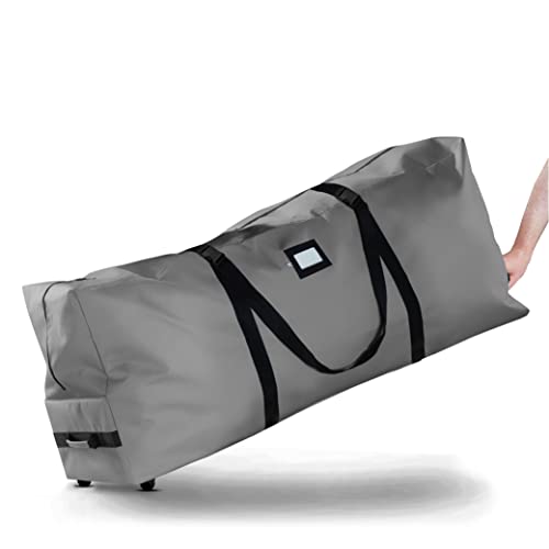 ZOBER 600D Oxford Fabric Large Rolling Christmas Tree Storage Bag - Fits 9 Ft Artificial Trees - Waterproof Christmas Tree Bag For Storage Box For Xmas, Durable Handles and Wheels - Card Slot - Gray
