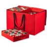 ZOBER Christmas Ornament Storage Box - Stores 200 3" Ornaments with Individual Trays - Tear Proof 600D Oxford Fabric - ornament organizer storage box (Red, 200-3" Ornaments)