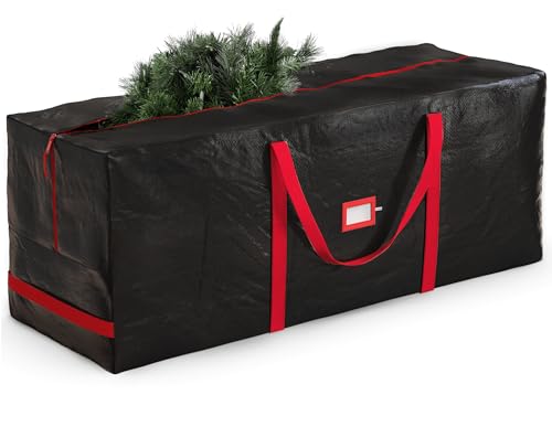 Zober Christmas Tree Storage Bag - Fits 7.5 Ft Artificial Trees - Plastic, Waterproof Christmas Tree Bag For Storage Box For Xmas - Strong, Durable Handles - Label Card Slot - Black