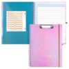 Zoenley Glitter Clipboard Notebook with Storage for Letter Size, 8.5 x 11 Notepad Holder with 5 Folders and Dividers, Size 12.8X 9.7 in, Spiral Portfolio for Nursing Teacher School Supplies,Purple