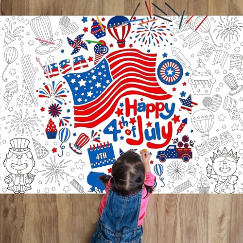 ZOIIWA 4th of July Coloring Poster Giant Coloring Poster Large American Independence Day Coloring Tablecloth Jumbo Coloring Books Classroom Home Birthday Party Supplies Favor 31.4 x 43.3 in