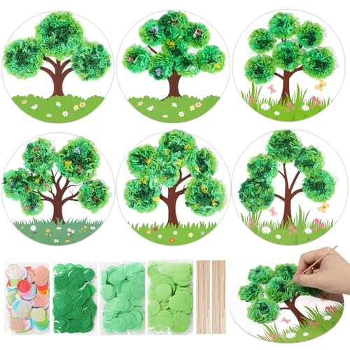 ZOIIWA Nature Classroom Poke-in Craft Kit Make Your Own Green Tree Ornament Plant Tree Crafts Kit Summer Poking Art Decor for Home Creative Activity Art Project School Party Decor Supplies 24 Sets