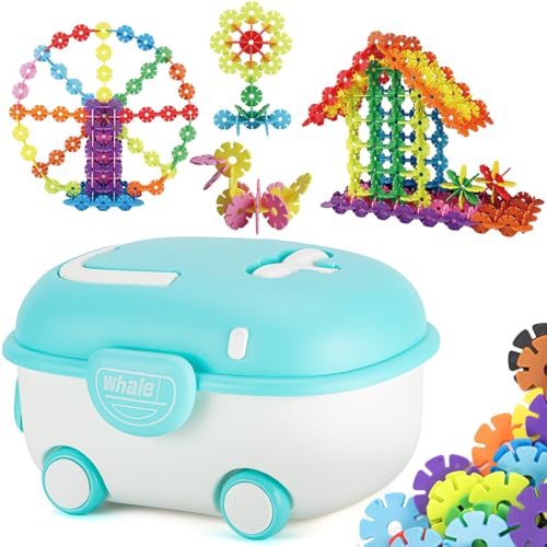ZOJOY Kids Interlocking Building Discs Set, 200Pcs Plastic Connecting Blocks with Wheeled Whale Shaped Storage Box, Educational STEM Construction Toy for Toddlers Boys Girls 3 (200)