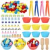 Zoketriton 183 Pcs Back to School Sensory Bin Fillers Decorations, Pom Poms Sensory Bin Filler, Notebooks Cup Scissors, Rulers, Erasers, Books, School Bags for Preschool Education Activities