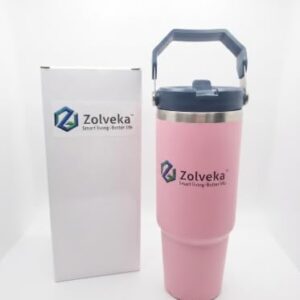 ZOLVEKA Premium 30oz Insulated Tumbler, Stainless Steel Travel Mug, Handle & Flip Straw Lid - Leakproof, Vacuum Insulated Hot/Cold Drinks, BPA Free Drinkware for Gym, Office, Car Cup Holders. (Pink)