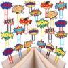 Zomiboo 24 Pcs Comic Pop Style Paperclip Bookmarks, Pop Art Boom Pow Bookmark Clips for Kids Boys, Comic Hero Theme Birthday Party Favors, Classroom Rewards, Goodie Bag Fillers