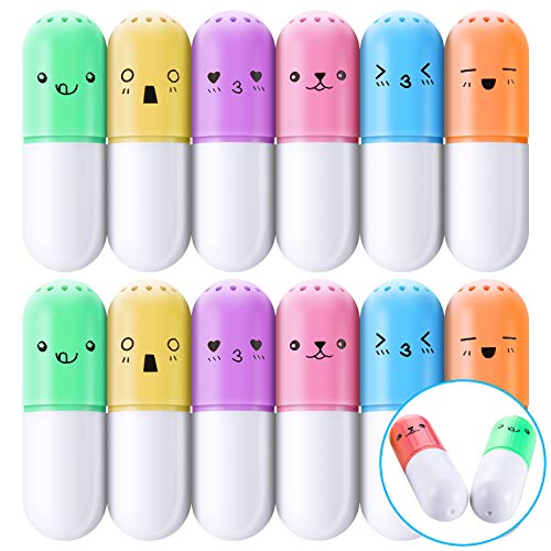 Zonon 12 Pcs Cute Colorful Highlighters Mini Pill Highlighters 6 Colors Kawaii Expression Markers Kids Fun Stationery for Classroom Rewards Teacher Prize Box Fillers Back to School Gift