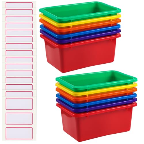 Zonon 12 Pcs Plastic Cubby Storage Bin Back to School Classroom Cubby Organization Storage Container with 1 Pack Self Adhesive Label for Office School Library(Mixed Colors,11.61 x 7.68 x 4.92)