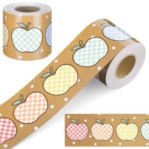 Zonon 65.6 Ft Kraft Bulletin Board Border Pastel Gingham Apple Themed Classroom Decor Straight Border Trim for Office Whiteboard Walls Desks Windows Doors Lockers