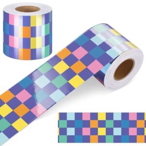 Zonon 65 Feet Checkered Border for Bulletin Board Pastel Rainbow Colorful Straight Trim Checkerboard Borders Decorative for Classroom Back to School Supplies (Checkerboard Style,Bright Colorful)