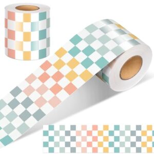 Zonon 65 Feet Checkered Border for Bulletin Board Pastel Rainbow Colorful Straight Trim Checkerboard Borders Decorative for Classroom Back to School Supplies (Checkerboard Style,Cool Color)