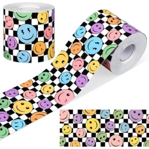 Zonon 65 Feet Smile Face Bulletin Board Borders Decorations for Classroom Straight Die Cut Border Trim Rolled Black and White Checkered Chalkboard Trim for Back to School Blackboard Desk Decor