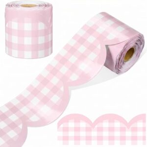 Zonon 65ft Pink Gingham Bulletin Board Border Pastel Scalloped Bulletin Board Trim Back to School Classrooms Decoration for Party Whiteboard, Walls, Desks, Windows, Doors, Lockers