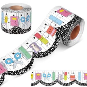 Zonon 65ft School Supplies Bulletin Board Border Cartoon Stationery Composition Classroom Scalloped Border Trim Classroom Bulletin Board Decorations for School Office DIY Crafts