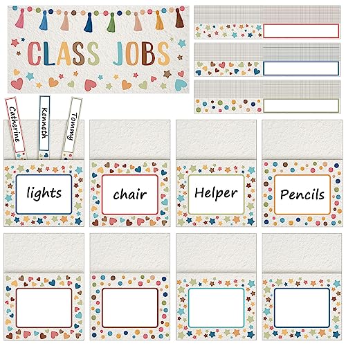 Zonon 75 Pcs Class Jobs Bulletin Board Colorful Class Jobs Pocket Chart Set Teacher's Helper Chalkboard Decor Classroom Bulletin Board Decoration for Back to School(Welcome Style)