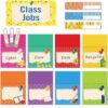 Zonon 75 Pcs Class Jobs Bulletin Board Colorful Class Jobs Pocket Chart Set Teacher's Helper Chalkboard Decor Classroom Bulletin Board Decoration for Back to School(Bright Style)