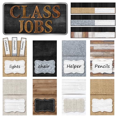 Zonon 75 Pcs Class Jobs Bulletin Board Colorful Class Jobs Pocket Chart Set Teacher's Helper Chalkboard Decor Classroom Bulletin Board Decoration for Back to School(Industrial Style)