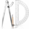 Zonon Professional 8 Inch Large Compass with Wing for Woodworking and 6 Inch Protractor Set, Pencil Compass for Geometry Math Carpenter, Drafting, Drawing Tool (Clear)