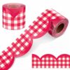 Zonon Red 65ft Pastel Gingham Bulletin Board Border Scalloped Bulletin Board Trim Back to School Classrooms Decoration for Party Whiteboard, Walls, Desks, Windows, Doors, Lockers (3 Inches)