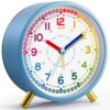Zonopy Kids Alarm Clock, Silent Non-Ticking, Analog Learning Clock for School Beginners, Stylish Round Metal Clock, Easy to Read, Battery Operated Student Back to School Gifts