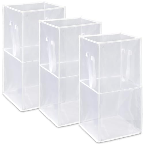 Zopeal 3 Pack Popup Laundry Hamper 13 Inch Collapsible Laundry Baskets with Handles Mesh Clothes Baskets Portable Foldable Clothes Hamper Square Bin for Washing (White,Double-layer)