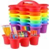 Zoriva 6 Pack Classroom Caddy Organizer with Handle, Colorful Plastic Supply Caddy with 6 Compartments for Crayons, Markers, Pencils and School Supplies, 12 x 9 x 3.5 Inch