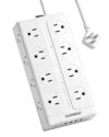 Zoxwzop Surge Protector Power Strip, Flat Plug Extension Cord 6Ft with 6 USB (2 USB C) 16 Outlets, 1850J Protection, 4 Sided Multiple Wall Outlet Extender, for Home, Dorm Room Essentials, ETL