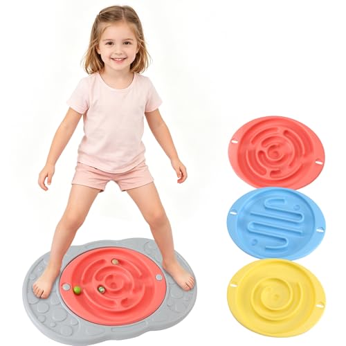 Zozimix Balance Board with Maze for Kids, 20 inch Labyrinth Wobble Board Rocking Seesaw Sensory Training with 2 Balls & 2 Replacement Labyrinth Disks, Non-Slip Pedals Indoor Outdoor for Boys Girls
