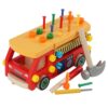 ZQsmgs Kids Wooden Construction Truck Toy, Take Apart Fire Truck with Nuts, Bolts and Tools