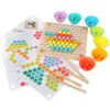 ZQsmgs Wooden Chopsticks Clip Bead Game, Rainbow Color Sorting Pegboard Toy