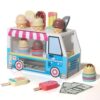 ZQsmgs Wooden Ice Cream Truck Pretend Play Set, Simulation Popsicle & Scoop Ice Cream Shop Toy
