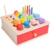 ZQsmgs Wooden Shape Sorter Box, Montessori Activity Cube with Ball Drop, Worm Catching & Pegs