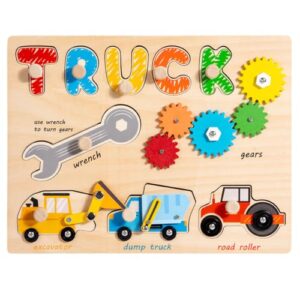 ZQsmgs Wooden Truck & Tool Peg Puzzle Board, Preschool Learning Toy