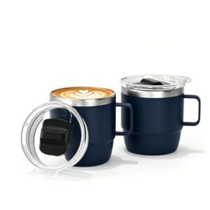 ZREGGUR 6 oz Stackable Mug, Stainless Steel cup with handle, Vacuum Insulated Espresso/Coffee Mug, shot Glass Set for 2-Piece Set for Coffee, Spirits, Wine, Tea-Navy