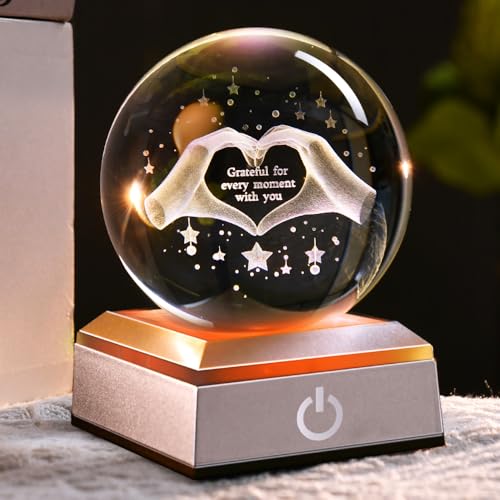 ZRENJHUS 3D Heart Couple Gifts for Women Crystal Ball Lover Gift for Wife Grateful Glass Ball Gifts for Wife Girlfriend Mom Daughter Friends