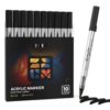 ZSCM Black Acrylic Paint Markers, 10 Pack Direct Liquid Automatic Ink Control Acrylic Paint Pens, Water Based Brush Tip, No Bleed for Rock, Wood, Canvas, Glass, Pumpkin, Christmas Art, DIY