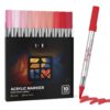 ZSCM Red Tone Acrylic Paint Markers, 10 Pack Direct Liquid Automatic Ink Control Acrylic Paint Pens, Water Based Brush Tip, No Bleed for Rock, Wood, Canvas, Glass, Pumpkin, Christmas Art, DIY