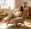 ZSQ Ergonomic Bean Bag Chair, Corduroy Fabric Single Seat Lazy Sofa with Backrest, High-Density Sponge Filling for Living Room and Bedroom (Khaki)