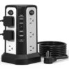 ZSRUIKJN Flat Plug 10 Foot Extension Cable with 12 AC Power Sockets and C Port Surge Protector Board