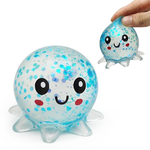 ZTATU Mini Octopus Toy Stress Balls for Adults (1PCS) Octopus Sea Animals Squishy Balls for Kids, Sensory Fidget Birthday Party Favors Stress Relief Toy Easter Basket Stuffers (Blue)