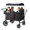 ZTDM Wagon for Kids, Wagon Stroller with 4 Raised High Seat, Removable Canopy, All Terrain Wheels, Foldable, Adjustable Push & Pull Handle, Storage Bag (Black)