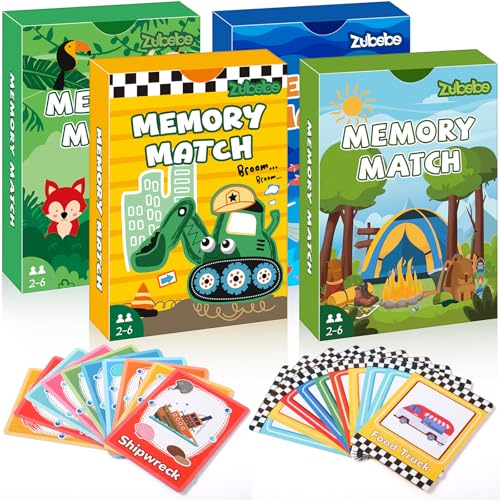 Zubebe 4 Sets Memory Matching Game for Kids Memory Match Fun Matching Game Educational Toys for Family Night, Party Favors, Classroom Prizes (Style 2)
