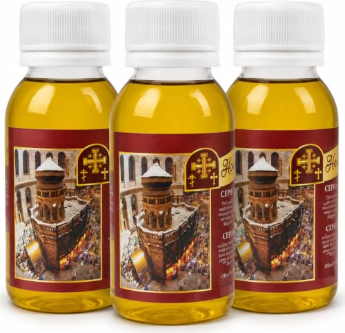Zuluf Jerusalem Anointing Oil Set of 3 Holy Sepulchre Pure Olive Blessed Christian Prayer Oil from the Holy Land Bethlehem for Baptism Christening Godparent Faith Gift Unscented 5.1 Fl Oz 3 Pack