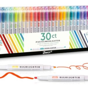 ZWIOT Pastel Highlighters, 30 Count Dual Tip Highlighter Markers, Fine Tip & Chisel Tip, No Bleed Quick Dry Non-Toxic Ink, Aesthetic Bible Highlighters for Journaling, School, Office & Study Notes