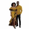ZYHHDP African Print Couples Outfit Set Matching Ankara Wax Print Long Sleeve Shirt & Off-Shoulder Lace Trim Dress