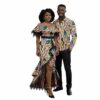 ZYHHDP African Print Couples Outfit Set Matching Ankara Wax Print Long Sleeve Shirt & Off-Shoulder Lace Trim Dress